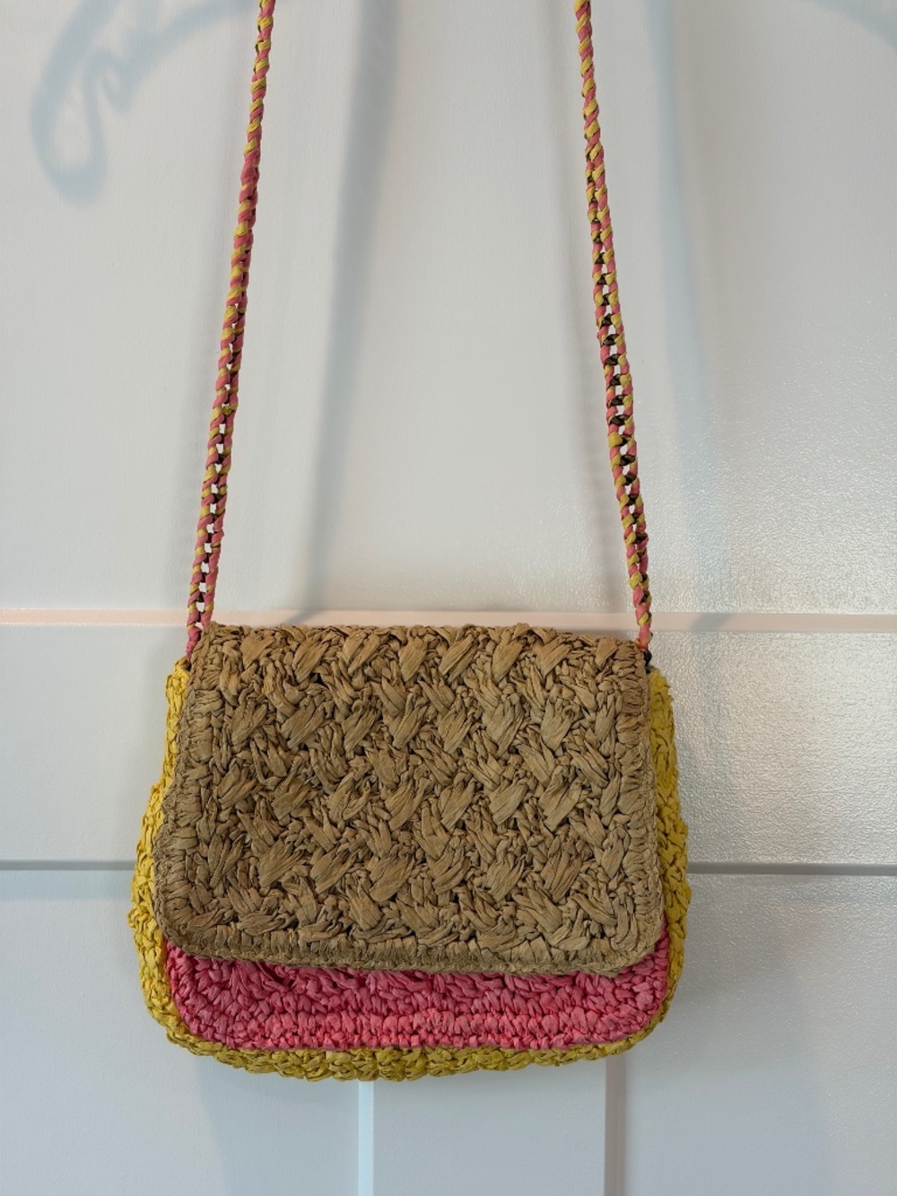 J crew raffia multi color bag